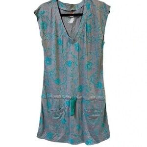 Chic Gray and Teal Floral Tunic Dress